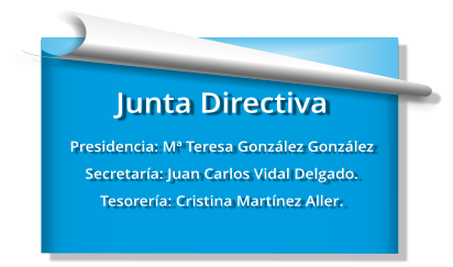 Junta Directiva Presidencia: Mª Teresa González González Secretaría: Juan Carlos Vidal Delgado. Tesorería: Cristina Martínez Aller.